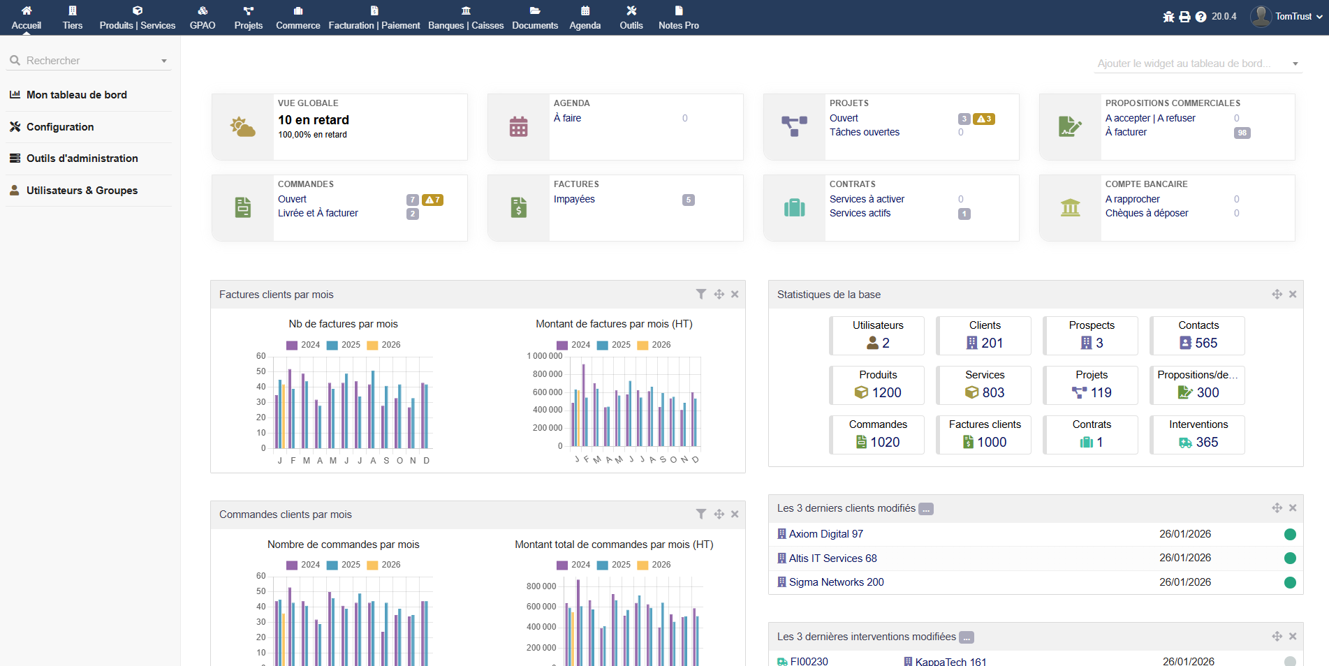 Capture d'écran Dolibarr Desktop - Interface de gestion ERP/CRM