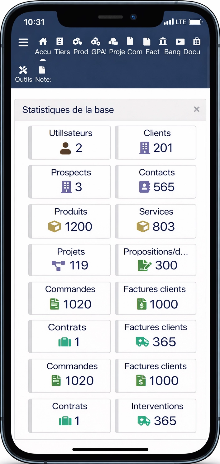 Capture d'écran Dolibarr Mobile - Interface responsive
